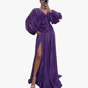 Elegant Long Sleeve Purple Gown